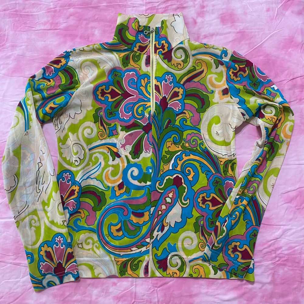 “Elice” Funky 70s Mesh Half Zip-up